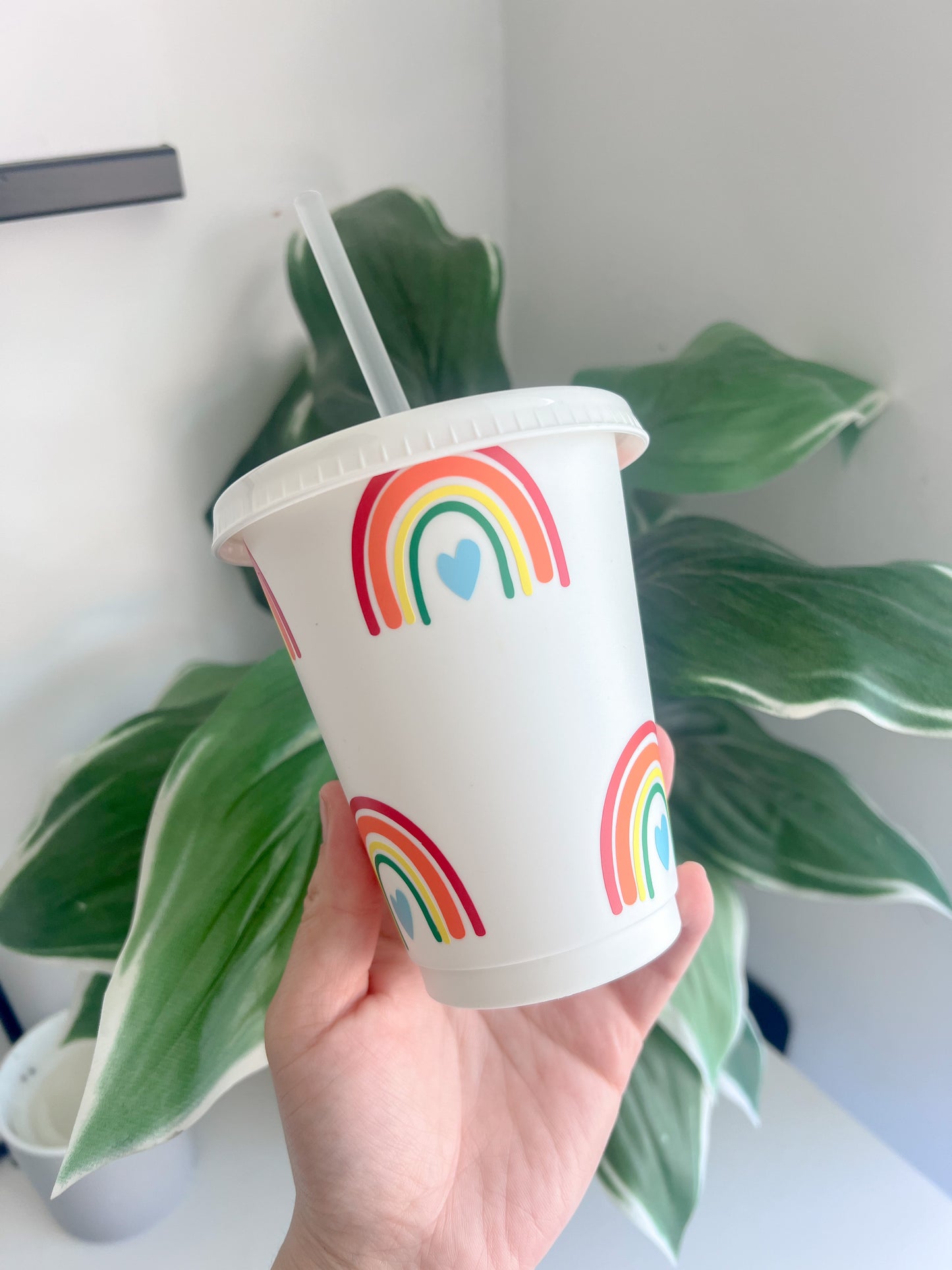 Rainbow Cold Cups - 16 and 24oz - White Reusable Cups