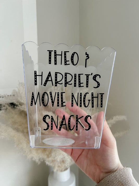 Movie Night Snacks Tub - Popcorn Tub - Personalised Snack Tub - Personalised Gift Ideas - Date Night Snacks -  Bear and Moo UK