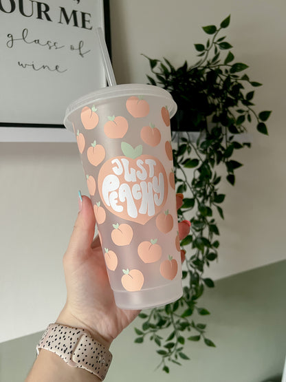 Just Peachy 24oz Cold Cup - Reusable Cup With Lid and Straw - Y2K - Bear and Moo UK