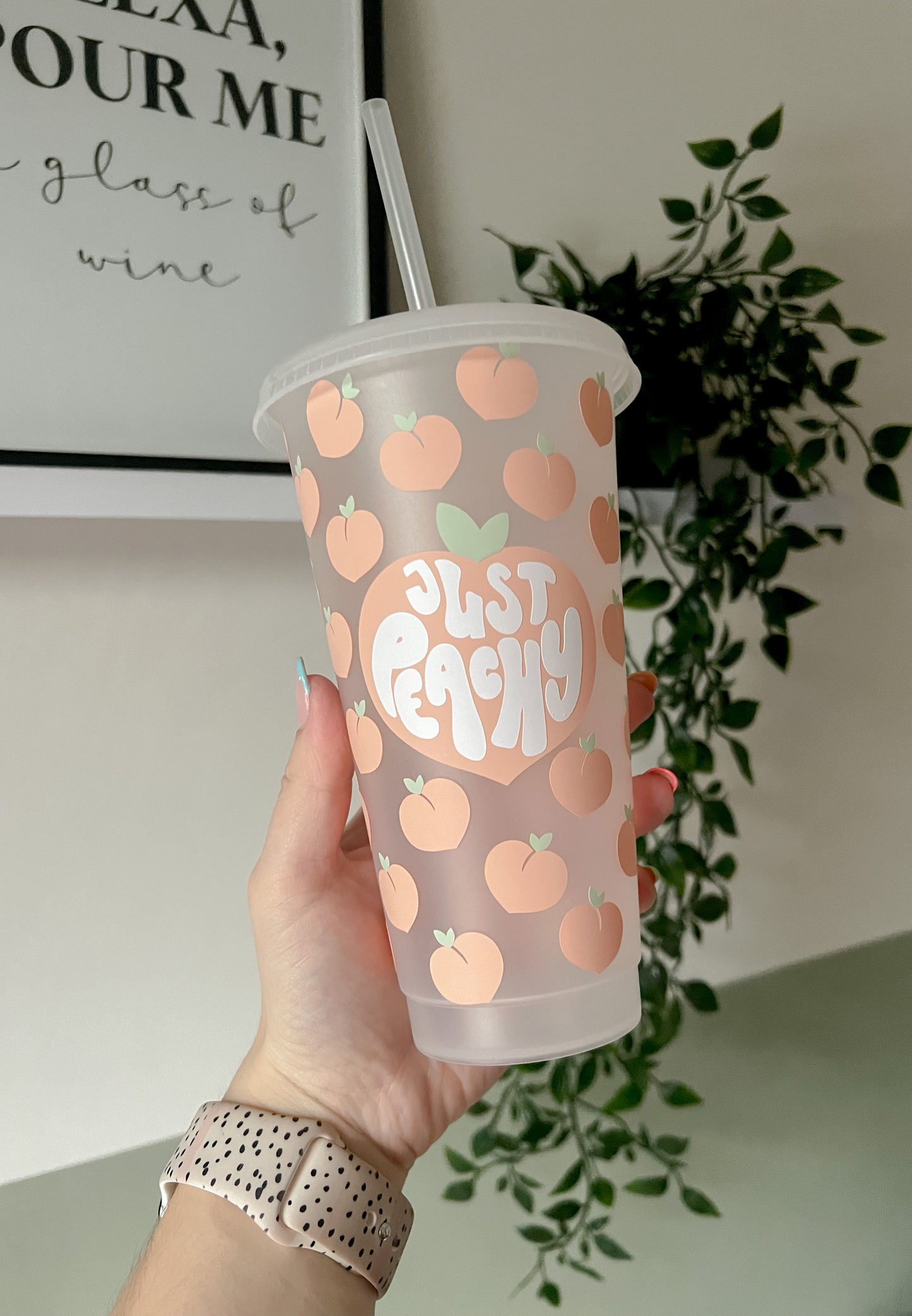 Just Peachy 24oz Cold Cup - Reusable Cup With Lid and Straw - Y2K - Bear and Moo UK