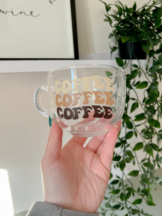Coffee Coffee Coffee Mug - Hot Drinks Glass Mug - Bear and Moo UK