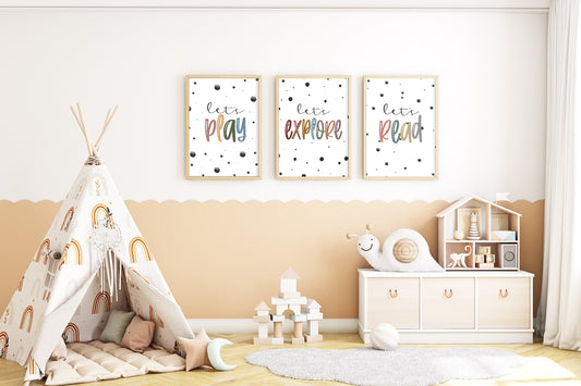 Playroom Prints Set of Three - Let’s Play - Let’s Explore - Let’s Read