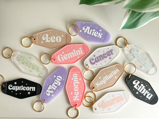 Zodiac Keychain - Motel Keychain - Horoscope Keyring - Star Sign Gift Ideas - Stocking Fillers - Y2K - Affordable Gifts - Christmas Gifts
