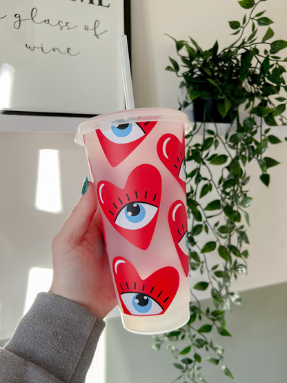 Heart Eye Cold Cup - Iced Coffee Cup - Cute Cup Gift - Bear and Moo UK